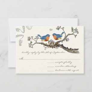 Bluebirds Blooming Branch Wedding RSVP Kaartje