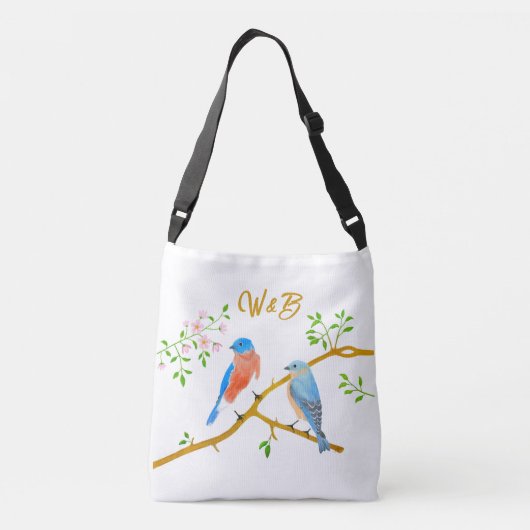 Bluebirds Crossbody Witte Canvas tas (Achterkant)