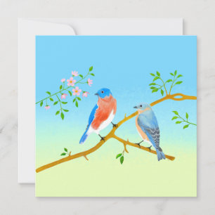 Bluebirds Flat Valentijnkaart Lichtblauw & Groen Feestdagenkaart