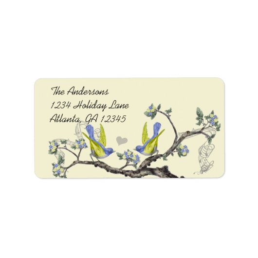  Bluebirds Geel & Blauw RSVP Etiket (Voorkant)