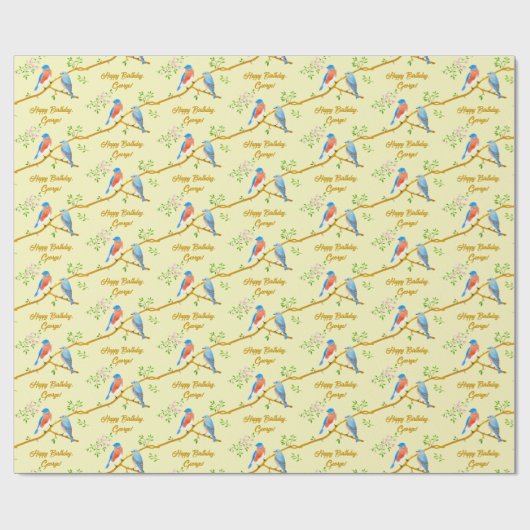 Bluebirds Geel inpakpapier (Vlak)