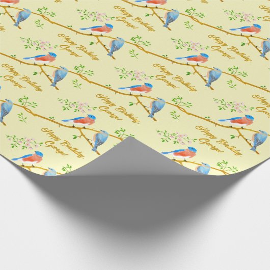 Bluebirds Geel inpakpapier (Hoek)