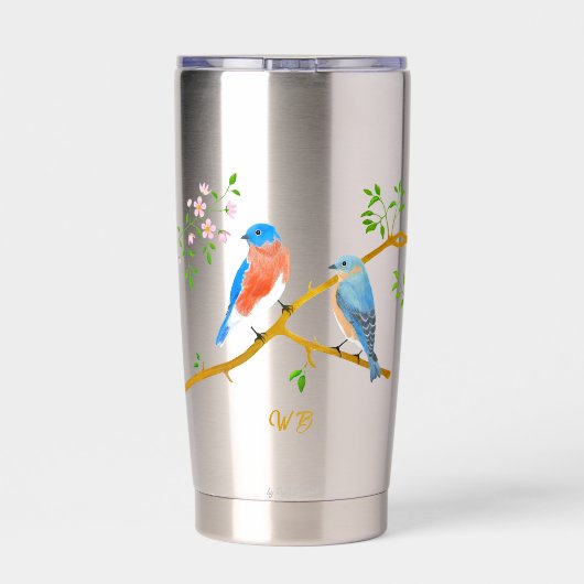 Bluebirds Monogrammed Roestvrij staal Geïsoleerde Drinkbeker (Achterkant)