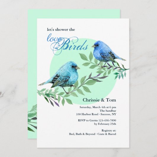 Bluebirds op een Branch Uitnodiging (Voorkant / Achterkant)