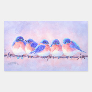 BLUEBIRDS OP EEN WIRE DOOR SHARON SHARPE RECHTHOEKIGE STICKER