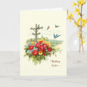 Bluebirds op Power Line Denken aan je Kaart (Gele Bloem)