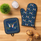 Bluebirds Oven Mitt & Pothouder Set Blauw (Top down)