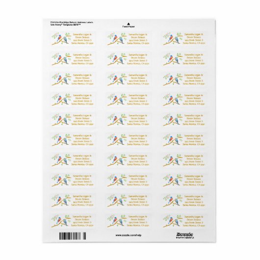 Bluebirds Wedding Return Address Labels (Full Sheet)