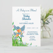 Bluebirds Wildflower Baby shower Kaart (Staand voorkant)