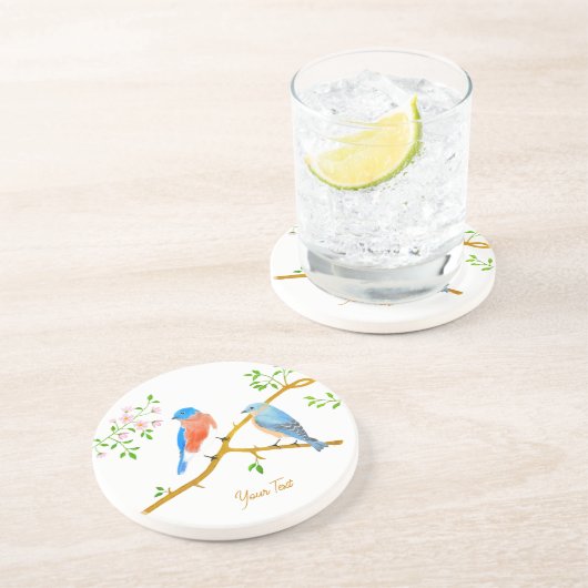 Bluebirds Wit Zandsteen Rond Onderzetter (Zijkant)