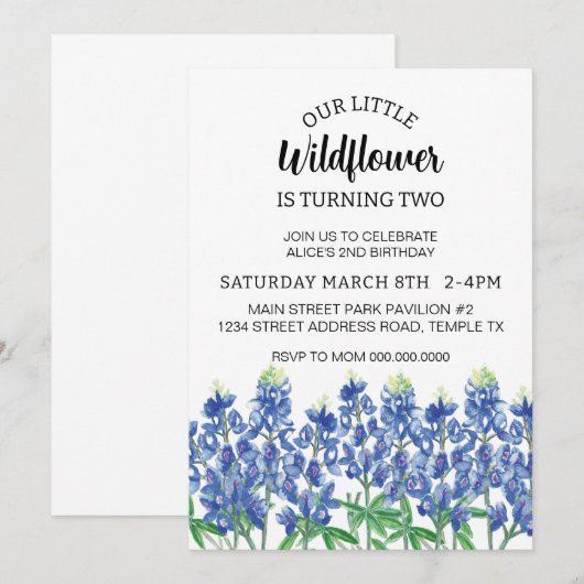 Bluebonnet Birthday Texas Flower download Kaart (Voorkant / Achterkant)