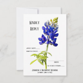 Bluebonnet Bloemen op Wit, Trouw-Huwelijk RSVP, Bedankkaart
