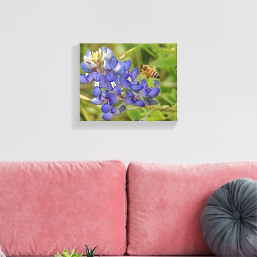 Bluebonnet en Bee fotocanvas Canvas Afdruk (Insitu (Woonkamer))