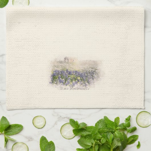 Bluebonnet Field Sketting Waterverf Theedoek (Gevouwen)