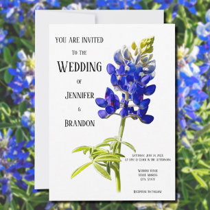 Bluebonnet Floral on White, Wedding Invitation Kaart