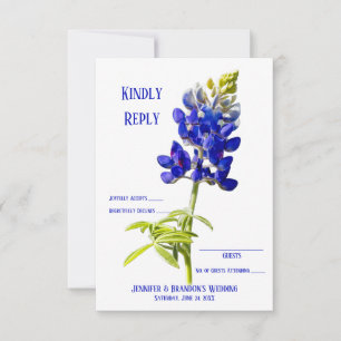 Bluebonnet Floral on White, Wedding RSVP, Bedankkaart