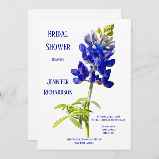 Bluebonnet Floral on White, Wedding Vrijgezellenfe Kaart (Voorkant / Achterkant)