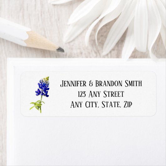Bluebonnet Floral op White, Wedding Label (Insitu)