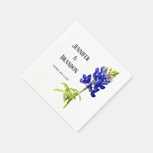 Bluebonnet Floral op White, Wedding Napkins Servet (Hoek)