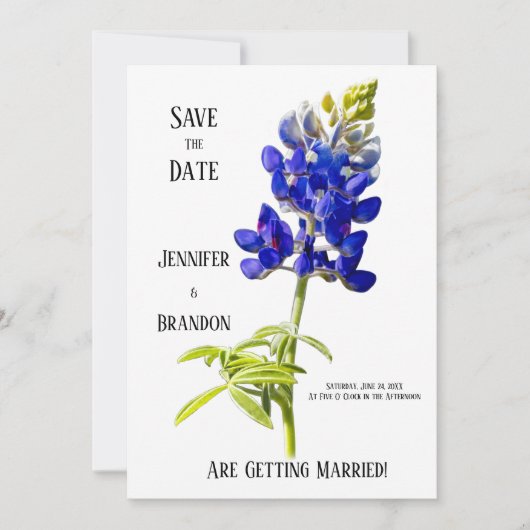 Bluebonnet Floral op White, Wedding Save the Date, Kaart (Voorkant)