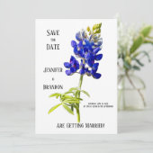 Bluebonnet Floral op White, Wedding Save the Date, Kaart (Staand voorkant)