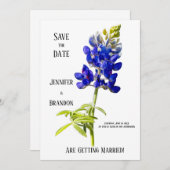 Bluebonnet Floral op White, Wedding Save the Date, Kaart (Voorkant / Achterkant)