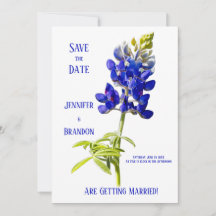 Bluebonnet Floral op White, Wedding Save the Date,