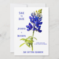 Bluebonnet Floral op White, Wedding Save the Date,