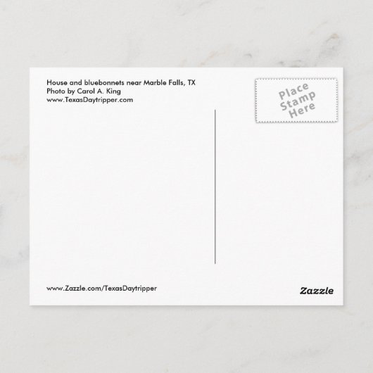 Bluebonnet House, Marble Herfsten, TX Briefkaart (Achterkant)