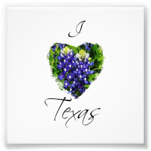 Bluebonnet "I hart Texas" Square Fotografie Afdruk