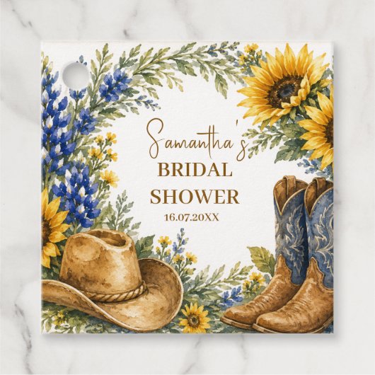 Bluebonnet Texas Zonnebloem Boho Bruidsfeest Bedankjes Labels (Voorkant)