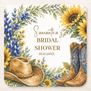 Bluebonnet Texas Zonnebloem Boho Bruidsfeest Kartonnen Onderzetters