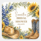 Bluebonnet Texas Zonnebloem Boho Bruidsfeest Vierkante Sticker (Voorkant)