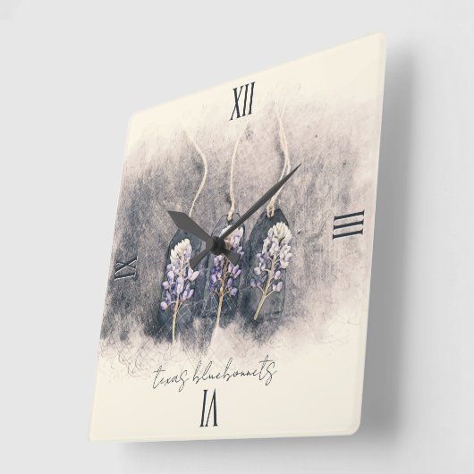 Bluebonnet Trio Sketched Waterverf Vierkante Klok (Hoek)