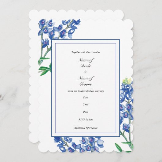 Bluebonnet Wedding Invitation Kaart (Voorkant / Achterkant)