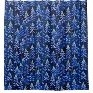 Bluebonnet Wildflower, Donkerblauw Texas Floral Douchegordijn