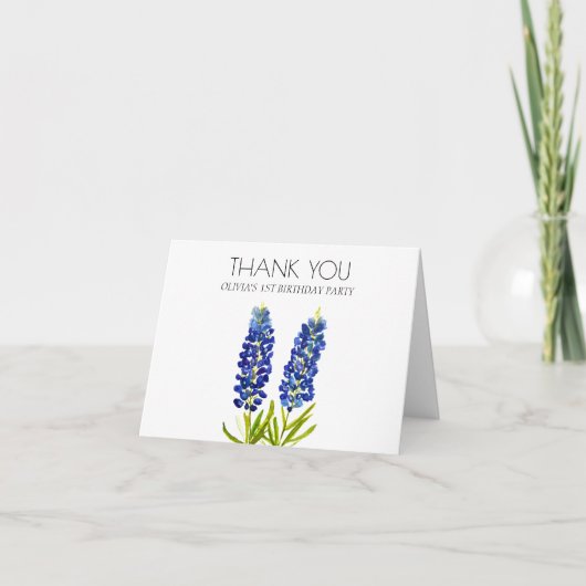Bluebonnets 1e Eerste Verjaardagsfeestje Dank u Bedankkaart (Voorkant)