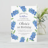 Bluebonnets 1e Verjaardag Blauwe Bloemen Kaart (Staand voorkant)