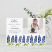 Bluebonnets 1e Verjaardag Meisje Foto Floral Kaart (Staand voorkant)