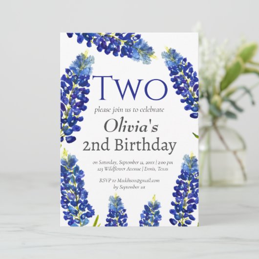Bluebonnets 2e verjaardag Blauwe Bloemen Kaart (Staand voorkant)