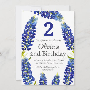 Bluebonnets 2e verjaardag Blauwe Bloemen Kaart
