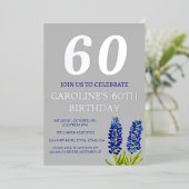 Bluebonnets 60th Verjaardag Blauw Bloemen Texas Go Folie Uitnodiging (Staand Voorkant)