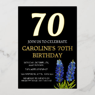 Bluebonnets 70e verjaardag Blauw Goud Chic Glam Folie Uitnodiging