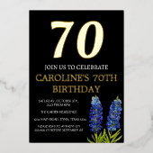 Bluebonnets 70e verjaardag Blauw Goud Chique Glam Folie Uitnodiging (Voorkant)