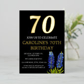Bluebonnets 70e verjaardag Blauw Goud Chique Glam Folie Uitnodiging (Staand Voorkant)