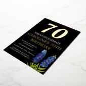 Bluebonnets 70e verjaardag Blauw Goud Chique Glam Folie Uitnodiging (Gedraaid)
