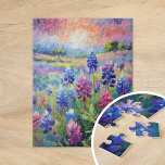 Bluebonnets Abstracte Bloemkunst Legpuzzel<br><div class="desc">Een moderne impressionistische stijl schilderij van bluebonnets, de iconische Texas wilde bloem, weergegeven in verbluffende blauw en paarse tinten met abstracte penseelstreken. De expressieve streken en levendige kleuren vangen de natuurlijke schoonheid en gratie van deze bloemen, waardoor een levendige en getextureerde interpretatie van het Texaanse landschap ontstaat. Dit eigentijdse stuk...</div>