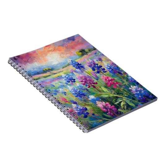 Bluebonnets Abstracte Bloemkunst Notitieboek (Rechterzijde)