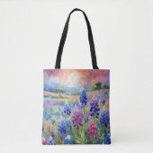 Bluebonnets Abstracte Bloemkunst Tote Bag (Voorkant)