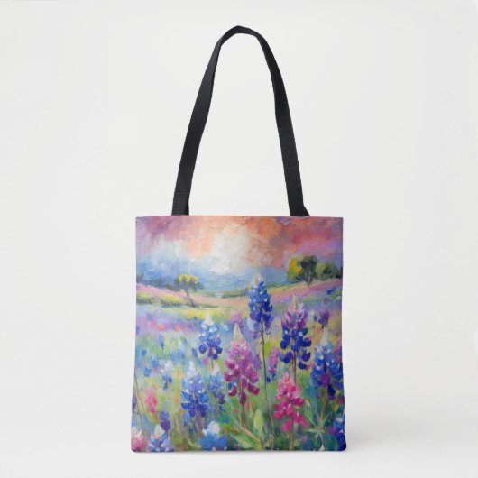 Bluebonnets Abstracte Bloemkunst Tote Bag (Voorkant)